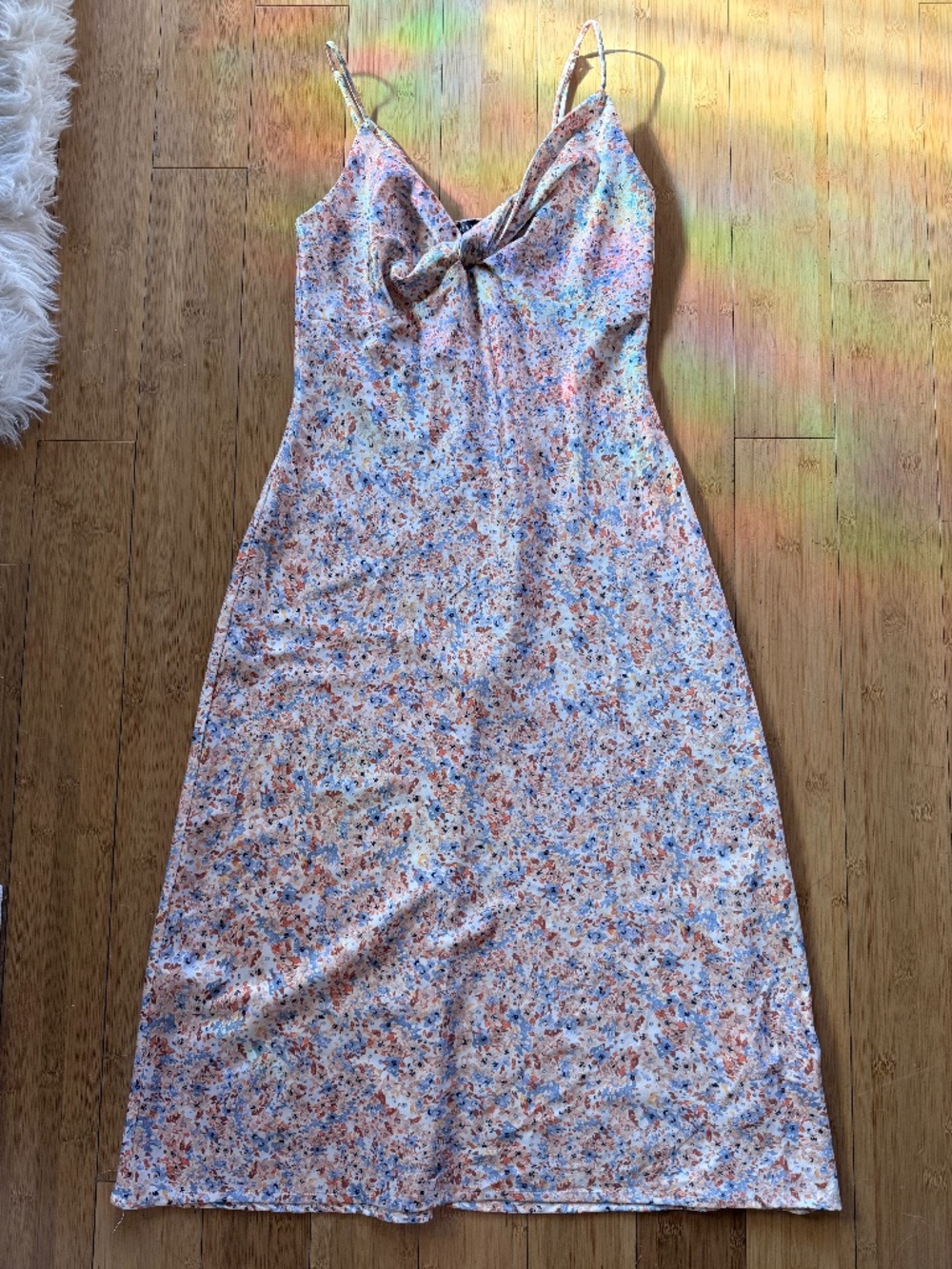 Dynamite Floral Twist Front Midi Summer Cami Slip Dress Spaghetti Strap Size P/S